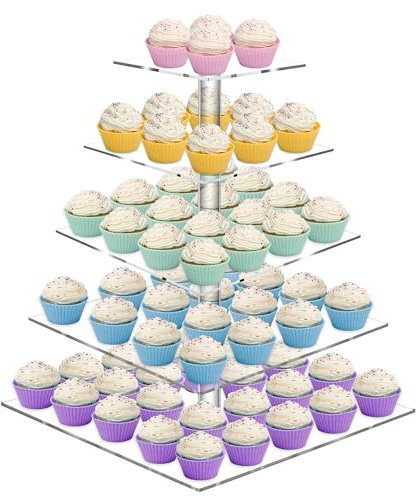 Weddingwish Gebäckständer, 5 Etagen, Acryl, Cupcake-Ständer, Kuchen-Ständer, Dessert-Ständer, Cupcake-Halter, Servierplatte für Süßigkeiten-Bar, Party, Dekoration, Hochzeit, Feiertage, Weihnachten