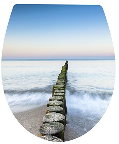 Cornat WC-Sitz Buhnen - Außergewöhnliche 3D-Relief Optik - Pflegeleichter Duroplast - Quick up & Clean Funktion - Absenkautomatik / Toilettensitz / Klodeckel / KSDSC250