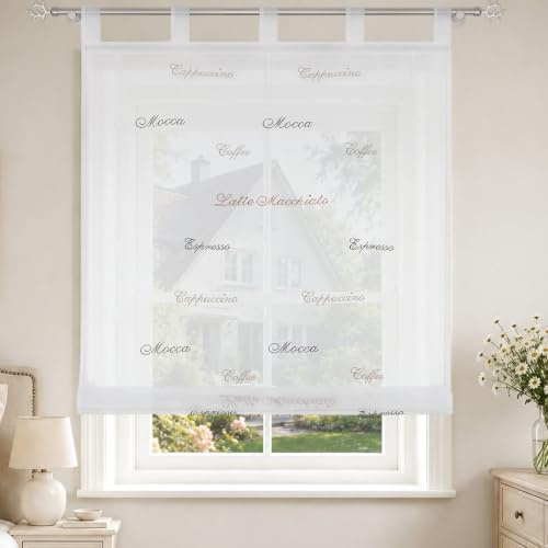 Joyswahl Raffrollo Café Voile Raffgardinen mit Schlaufen Laura Schlaufenrollo BxH 60x140cm Weiß 1er Pack