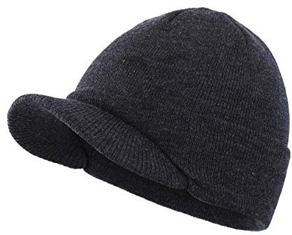 Magracy - Berretto invernale da uomo con visiera calda, unisex, a doppia maglia, con visiera Grigio Taglia unica