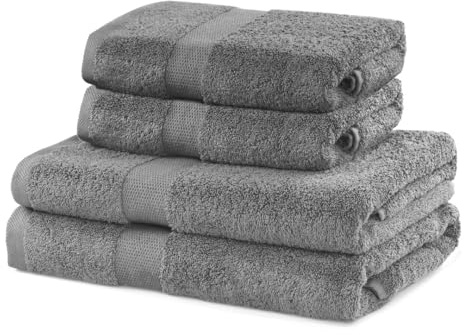 DecoKing 4er Set Baumwolle Qualität 525g/m² 2 Handtücher 50x100 cm und 2 Badetücher 70x140 cm Silber Stahl grau saugfähig Marina