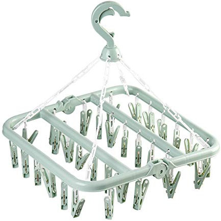 Bestenrose Folding Hanging Drying Rack, Clothespin Drip Hanger with 32 Pegs Wire Collapsible Clip for Laundry Underwear Socks Bra Panty, Quickly Remove (Green)