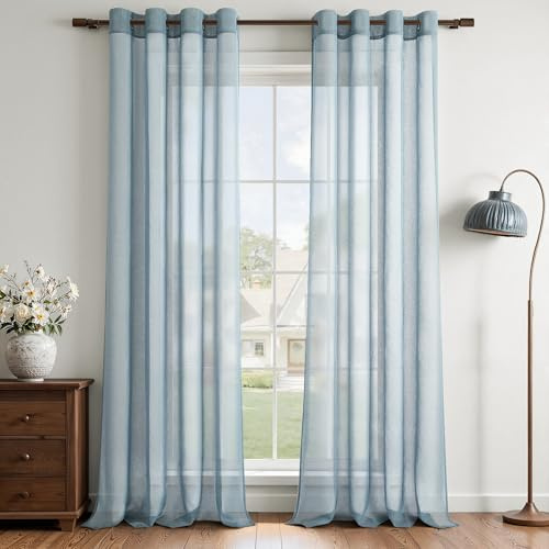 MRTREES Cortina para Ventana Dormitorio Translúcidas Visillos Paneles para Ventanas Sala para Niños Sala Comedor 2 Piezas 140×245cm Azul Oscuro | Cortina de tul para sala de estar, dormitorio, habitación infantil, niña, romántica, diseño moderno