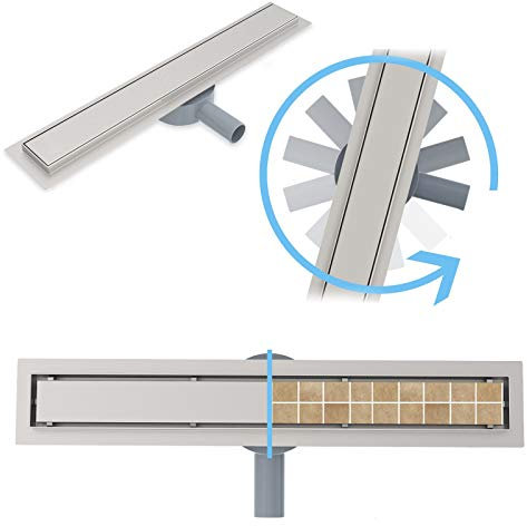 AICAIT Canaletta Scarico Doccia Canalina Scarico Doccia a Pavimento Piastrellabile Pannello 2 in 1 sifone ruota 360 in Acciaio Inossidabile per Box Doccia Bagno Piscina Drenaggio (70cm)