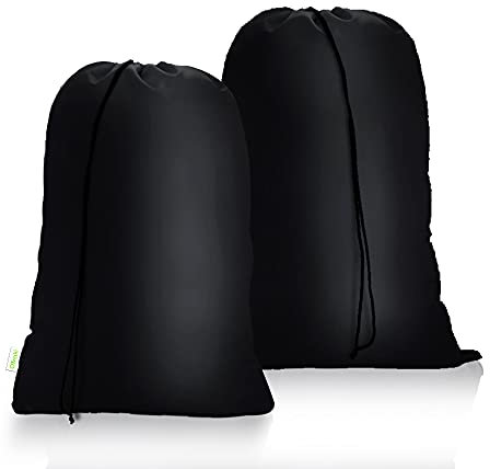 OTraki 2 Stück Wäschesack Reise Wäschesack Schmutzwäsche 60x80 cm Wäschetasche Faltbare Wäschebeutel Groß Aufbewahrungsbeutel Kleidung Tasche für Schlafsaal Schwarz