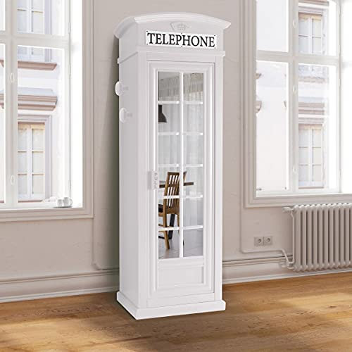 Dmora - Kleiderschrank London Telefonzelle mit 3 Regalen und Spiegeltür, Made in Italy, Schlafzimmer Kleiderschrank, cm 68x55h215, Weiße Farbe
