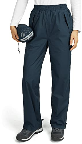 Outdoor Ventures Pantalon de pluie pour femme, imperméable, respirant, doublé, coupe-vent, pliable, pantalon softshell léger pour la randonnée et le vélo