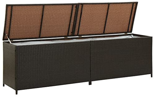 Canditree Groß Auflagenbox Polyrattan Mit Deckel, Garten Kissenbox Gartenbox Gartentruhe 200x50x60 cm (Braun)