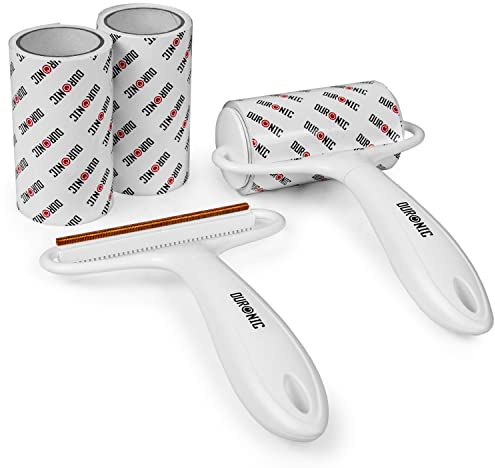 Duronic CFS4 Fusselentferner, Tragbarer Fusselrasierer und Fusselrolle | Set mit Kleberoller und Teppichschaber mit 2 Funktionen, Bürste gegen Tierhaare, Inkl. 2 Kleberollen, Für Polstermöbel