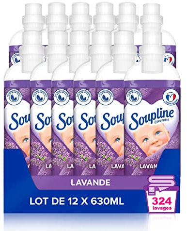 Soupline Weichspüler-Konzentrat, Frische, Lavendelduft, 14 Tage Frische, 27 Waschgänge, 12 x 630 ml (324 Waschladungen)