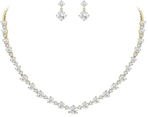 EVER FAITH Damen Hochzeit Schmuck für Braut runde Schliff Cubic Zirconia plattiert Halskette und Ohrringe Set
