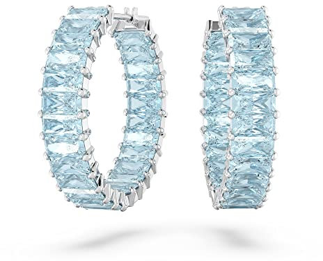 Swarovski Matrix Kreolen, Rhodinierte Ohrringe mit Blauen Swarovski Kristallen