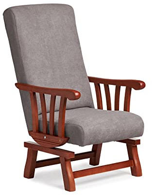 Abuelo a Gusto- Mecedora clásica con Brazos de Madera de Haya, con Respaldo Recto. Ideal para Abuelita/Persona Mayor. Tamaño: 112x56x84 cm. (Cerezo, Gris)