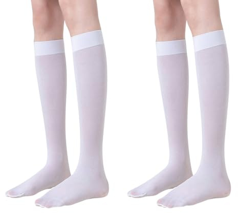 Andiker 2 Pairs Knee High Socks for Women, Long Casual Microfiber Socks Breathable Plain Knee Tight Boots Stocking for Daily Wear (white)