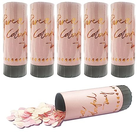 5pcs Mini Pink Confetti Cannons, Party Confetti, Biodegradable Confetti, Handheld Wedding Confetti Cannons, Suitable For Weddings, Parties, Corporate Events, Christmas, Birthday Parties, Etc.