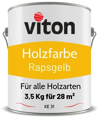 Viton Holzfarbe in Gelb - 3,5 Kg Holzlack Seidenmatt - Wetterschutzfarbe für Außen - 3in1 Grundierung & Deckfarbe - Profi-Holzschutzlack - KE31 - RAL 1021 Rapsgelb