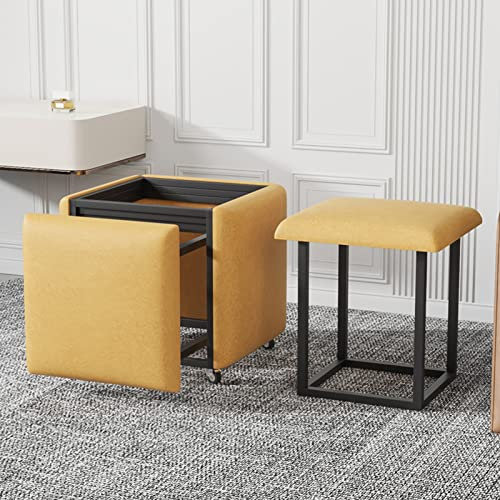 Würfelhocker, Nesthocker, 5-in-1-Barhocker mit Rollen und technischem Stoffsitz, moderner Stapelstuhl für Zuhause, Esszimmer, Küche, Büro (Größe: 45 x 45 x 43 cm, Farbe: Hellgrau) (Gelb 3 Made in