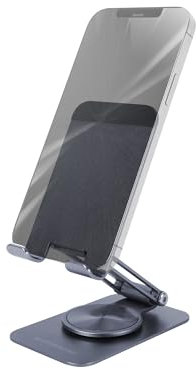 Mars Gaming MA-RSS, Soporte Plegable para Smartphone, Rotación Dinámica 360º + Ajuste en Altura y Ángulo 180º, Soporte Teléfono Móvil Portátil de Aluminio, Antideslizante, Gris Oscuro
