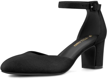 PIZZ ANNU Escarpins Femme Petit Talon Bloc Élégant Chaussures Été Bout Fermé Bride Cheville Sandales Confortable Noir EU 36