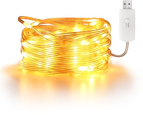 EXTRASTAR LED Lichterkette mit USB, 10m für Außen, IP65 Wasserdicht, 8 Modi für Party, Garten, Weihnachten, Hochzeit, Warmweiß, 1 Stück