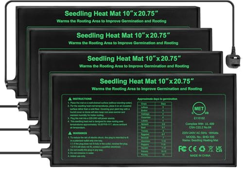 Seedling Heat Mat 10 x 20.75,Waterproof Plant Hydroponic Heating Mat for Seed Starting,Plant Germination and Reptile with Power-Off Protection（4 Pack）