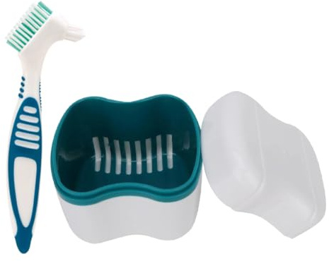Trousse de rangement pour prothèses dentaires et brosses, boîte de bain pour fausses dents avec passoire, boîte de rangement pour dentier, vert foncé