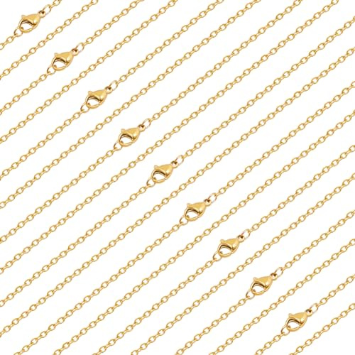 Beebeecraft 30 Stück Flache Kabelkette, Halsketten, Gold, 304 Edelstahl, 19.69 Zoll/50 cm Länge, Fertige Ketten Mit Karabinerverschluss Für Männer Und Frauen, Schmuck