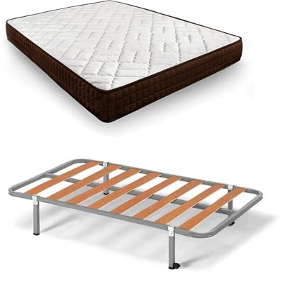 HOGAR24 ES | Cama Completa | Somier Basic + Colchón Dream Flex 13 | Lamas de Madera | Estructura de Tubos de Acero de 30x30 mm | Juego de Patas | Colchón Transpirable, Firme y Confortable | 90x200 cm