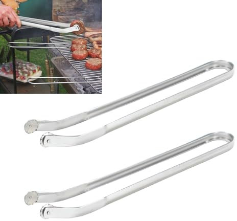 BBQ Sausage Turning Tongs, 38cm Grillzange Edelstahl, BBQ Würstchen Wendezange, BBQ Würstchen Drehbar, Lange Küchenzange Grillzange mit Rädchen, Hot Dog Zange (2PCS)
