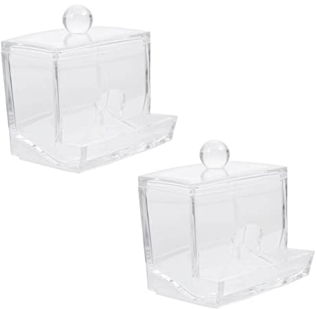 Hoement Contenitore per Bastoncini di Cotone e Dischetti per Trucco, 2 Pezzi in Plastica Coperchio, Salva Spazio e Buona Tenuta, per Organizzazione Make-up