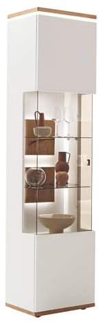 Lomadox Vitrine Vitrinenschrank mit Beleuchtung, weiß mit Eiche, MULLINGAR-05 | montiert