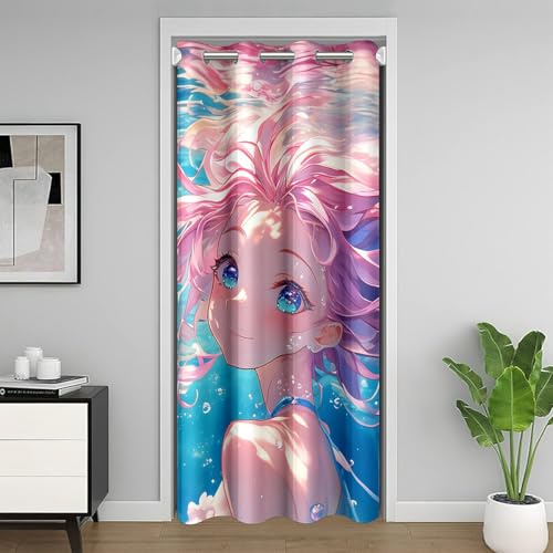 Loussiesd - Cortinas opacas para habitación de niñas y niños con oscurecimiento del 30%-50%, cortinas de dibujos animados estilo japonés Kawaii para puerta con ventana, 1 panel de 86 x 203 cm para