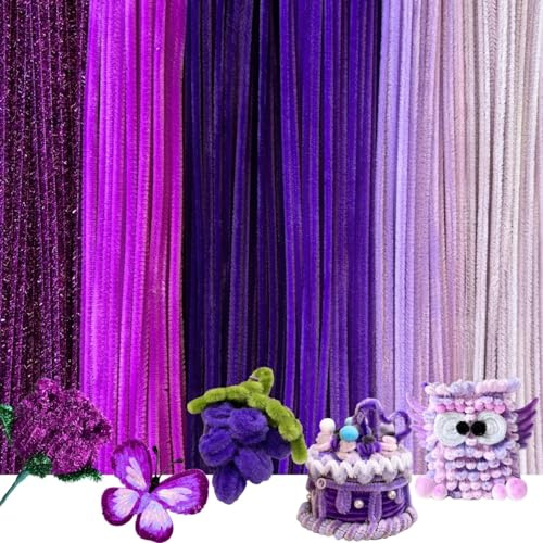 180 Pcs Pfeifenputzer zum Basteln,6 Verschiedene Lila Pfeifenreiniger Bunt | Gradientlila,Pfeifenreiniger Lila,Inklusive Pfeifenreiniger Glitzer,Chenilledraht,Pipe Cleaner für Kreative DIY