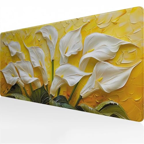 Tapis de Souris de Jeu Grand Fleur Blanche Tapis de Souris XXL 1200x600x2 mm Tapis de Bureau Lavable avec Base en Caoutchouc antidérapante pour Gamer Personnel de Bureau
