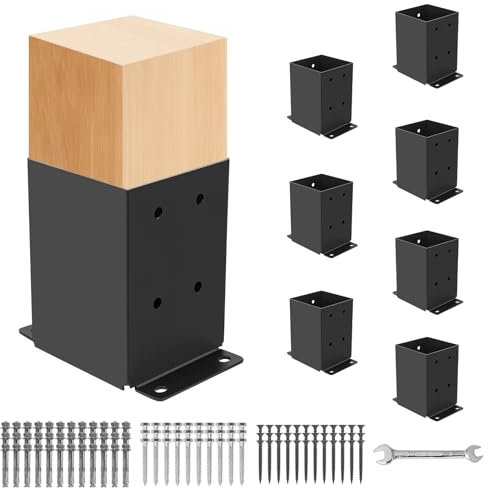 8 Pcs Post Base,4x 4 Post Brackets(Actual 3.6x 3.6), Heavy Duty Black Metal Powder-Coated Thick Steel Post Anchor Outdoor for Support Deck Base Plate, Fence Kit,Mialbox Post Mount
