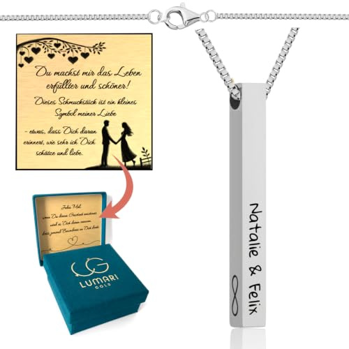Lumari Gold Personalisierter Halskette mit Gravur – Säulenkette Wunschgravur - Namenskette Geschenk Anhänger - Kette - Edelstahl hypoallergen farbecht rostfrei– Schmuck für Herren, 60 cm