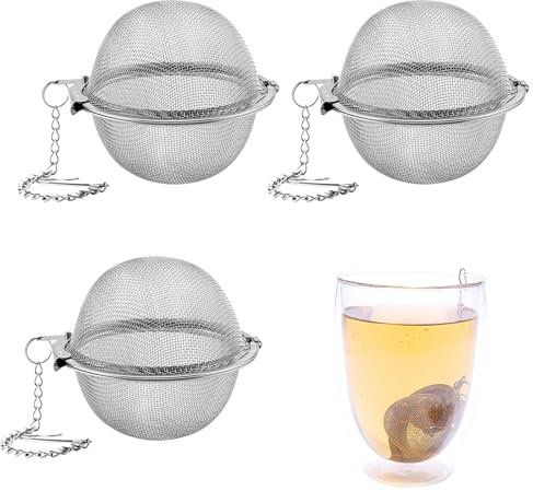 3PCS Tea Strainer Ball,Mesh Snap Balls Tea Strainer with Chain Lock,Stainless Steel Tea Ball Strainers for Loose Tea for Loose Leaf Tea and Mulling Spices