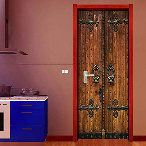 Türtapete 3D Selbstklebend TürPoster Vintage Holztür 3D Türaufkleber Fototapete Türfolie Abnehmbar Wandtapete PVC Wasserdichte Schlafzimmer Türaufkleber B100 x H200cm