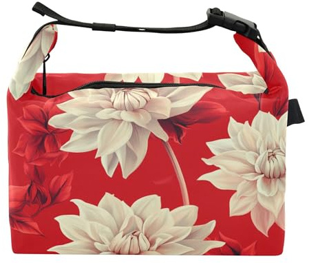 Wudan Aesthetic Dahlia Red - Bolsa de almuerzo ajustable para niños, para la escuela, jardín de infantes