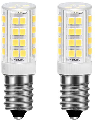 2 Stück E14 LED Lampe Kaltweiß 6000K, 5W Ersatz für 50W Glühlampe, 500 Lumen, Dunstabzugshauben Birne 230V, Nicht Dimmbar, Energiesparlampe Kleine Birne für Kühlschrank, Nähmaschine, Wandlampen