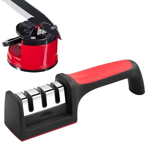 EXPERT – Lot de 2 Aiguiseurs de Couteaux 3 Étapes – Affûteurs Manuels Professionnels pour Couteaux Cuisine Inox & Céramique – Base Antidérapante, Poignée Ergonomique, Affûtage Sécurisé