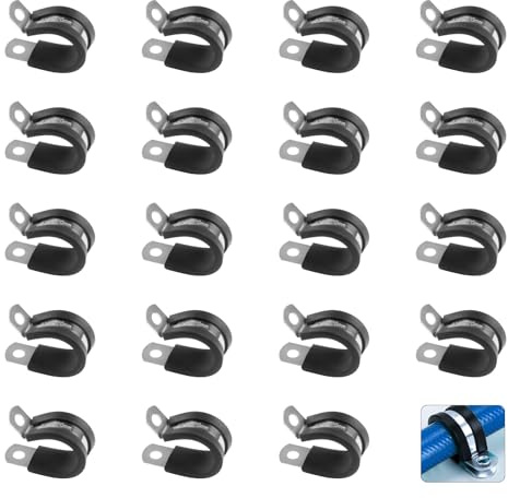 Stainless Steel Rubber Lined P Clips 20mm, 30 Pcs Assorted Pipe Clips | Hose Clip Conduit Clip, Rubber-Lined P-Clamps Metal Wire Cable Clamps for Cable, Cord, Wire, Hose, Tube - 20mm