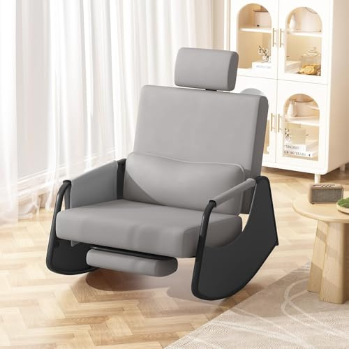 YODOLLA Rocking Chair Nursery Armchair with Footrest PU Dark Grey