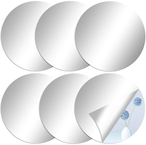 BNPHSIN 6Pack Acrylic Round Mirrors, 15cm Round Self Adhesive Wall Mirrors, Walls Makeup Frameless Mirror Sticker Decorative for Home Living Room Bathroom Bedroom Decor