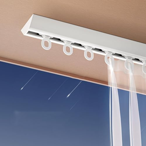 Binario per Tende Autoadesivo Asta per Tenda Soffitto Scorrevole Bastone Tenda Silenziosa in Alluminio Senza Trapano per Soggiorno Camera da Letto(White,0.70 m/2.3 ft)
