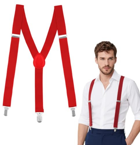 Royisafie Red Suspenders Mens Suspenders Firefighter Red Suspender Women | Y-Back Red Suspenders for Men and Women Costume for Halloween Wedding Party Valentines Day Lumberjack Fire Fighter Costume