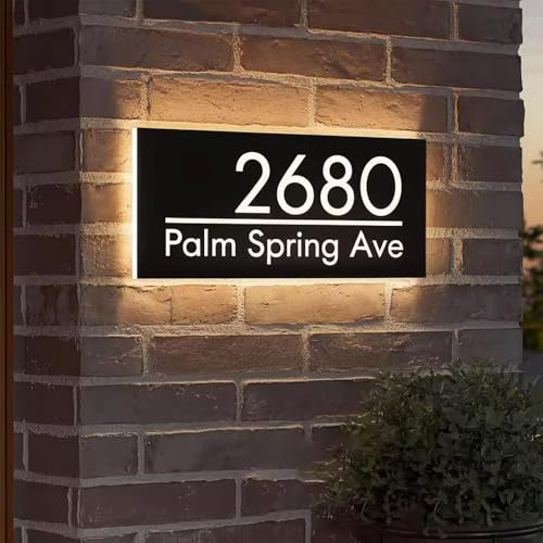 BFBZYME Personalised House Numbers Plaques With LED Light, Custom Acrylic Door Number Address Sign, Outdoor Modern Illuminated Signs For Home/Yard(10x20cm)