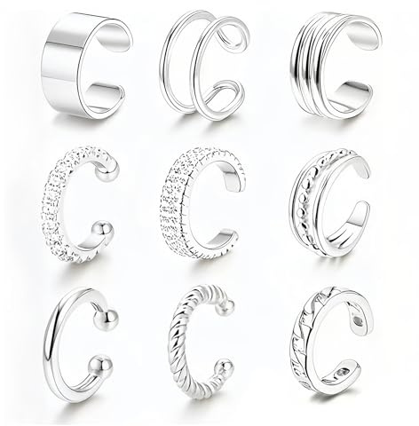 9Stück Ear Cuff Silber, Earcuffs Silber, C-Ohrstecker Mit Strass, Ohne Piercing, für Damen, Elegant für Party, Hochzeit Und Alltag, Ohrringe Ohne Ohrloch, Ohrschmuck Ohne Ohrlöcher, Fake Ohrringe