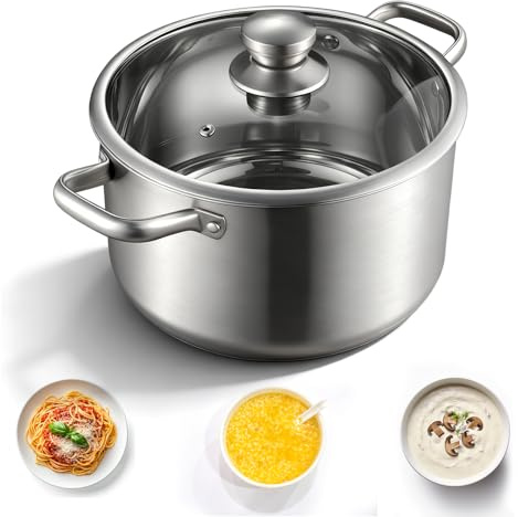Olla de 22 cm, olla para pasta con tapa de cristal, olla de inducción, olla pequeña de inducción, olla de verduras para cocinas de inducción, de gas, acero inoxidable