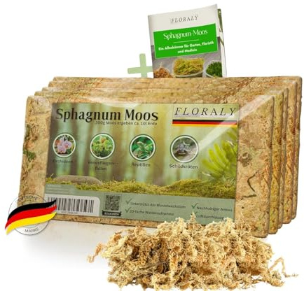 Floraly 1000g Premium Sphagnum-Moos für Pflanzen | geeignet für Orchideen, Bromelien, Terrarium, Schildkröte UVM. | besonders langlebiges Torf-Moos, Peat Moss Sphagnum-Moss für Pflanzen lebend
